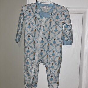 Charming Light Blue Kids Footie with Princess Pattern